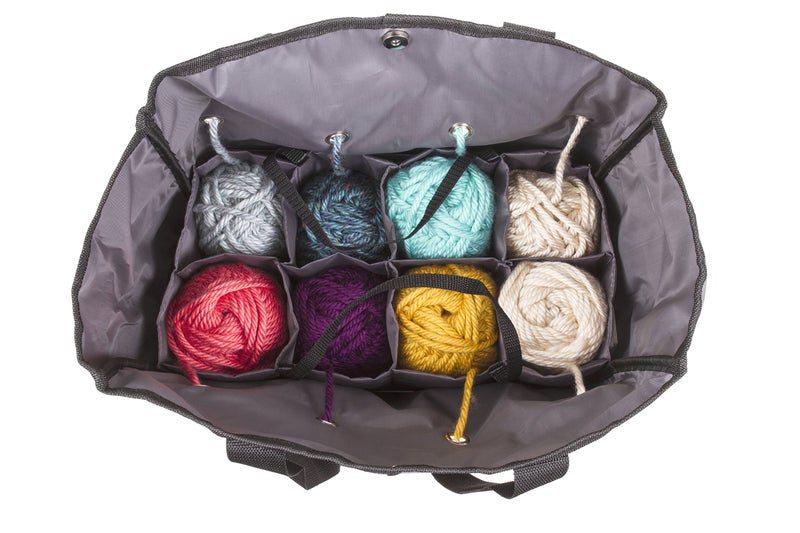 ArtBin 6821AG Yarn Tote, Portable Knitting & Crochet Storage Bag with Lift-Out Yarn Organizer, [1] Poly Canvas Tote Bag, Gray & Black - Image 2